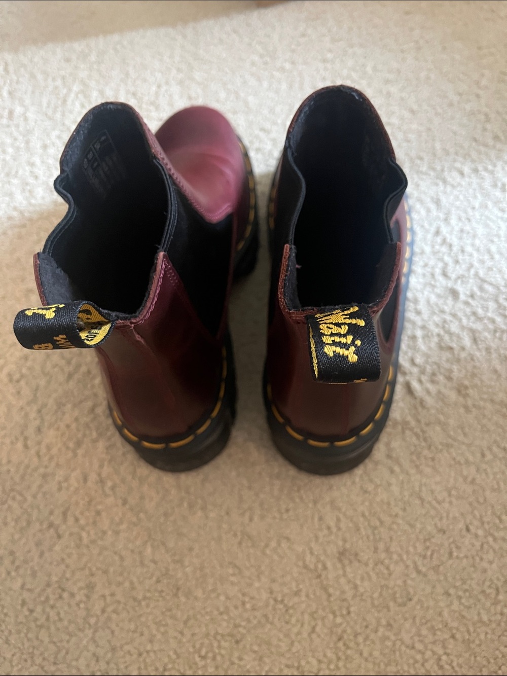 Dr. Martens Burgundy Leather Platform Chelsea Boots with Black Elastic - Picture 2 of 5